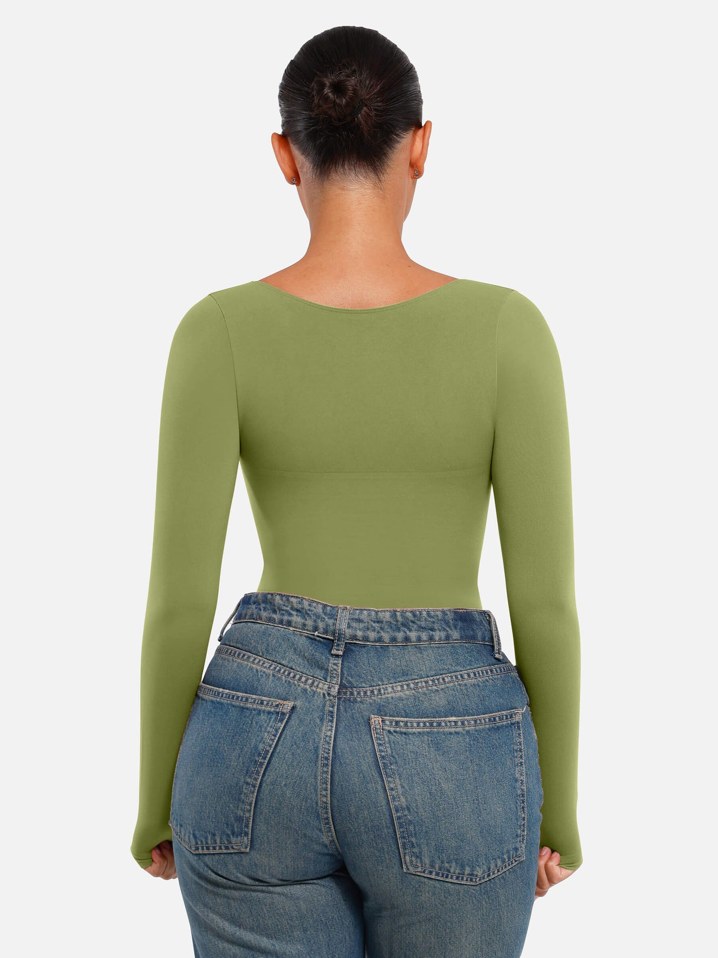 Feelingirl Body Gainant Sans Couture à Manches Longues avec Contrôle du Ventre et Culotte Tanga