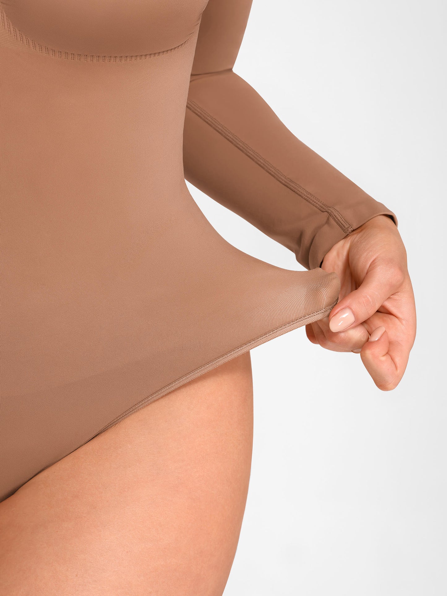 Feelingirl Body Gainant Sans Couture à Manches Longues avec Contrôle du Ventre et Culotte Tanga