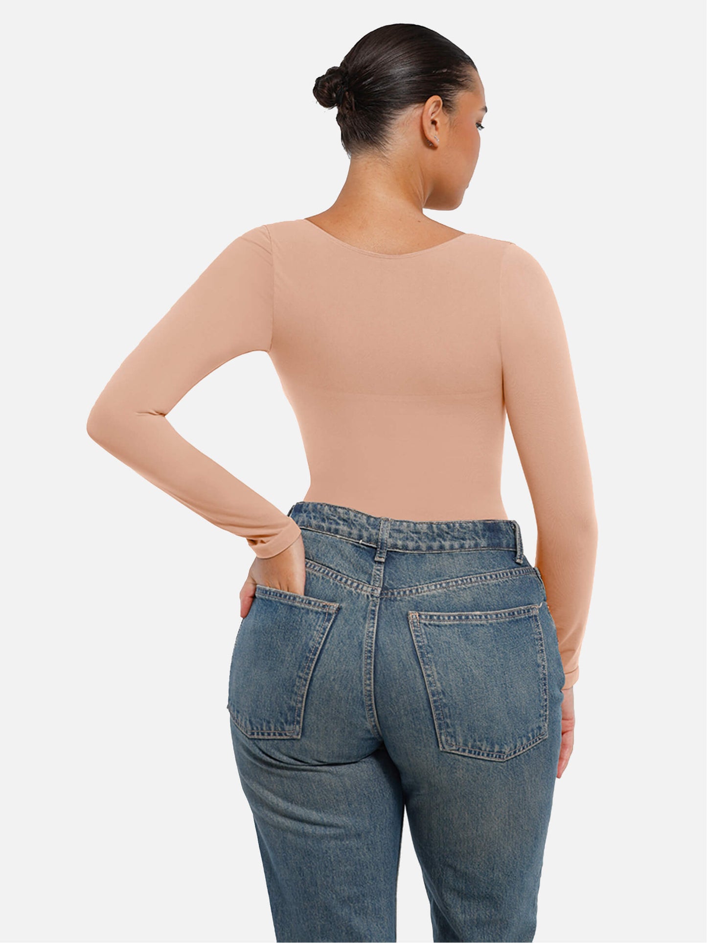 Feelingirl Body Gainant Sans Couture à Manches Longues avec Contrôle du Ventre et Culotte Tanga