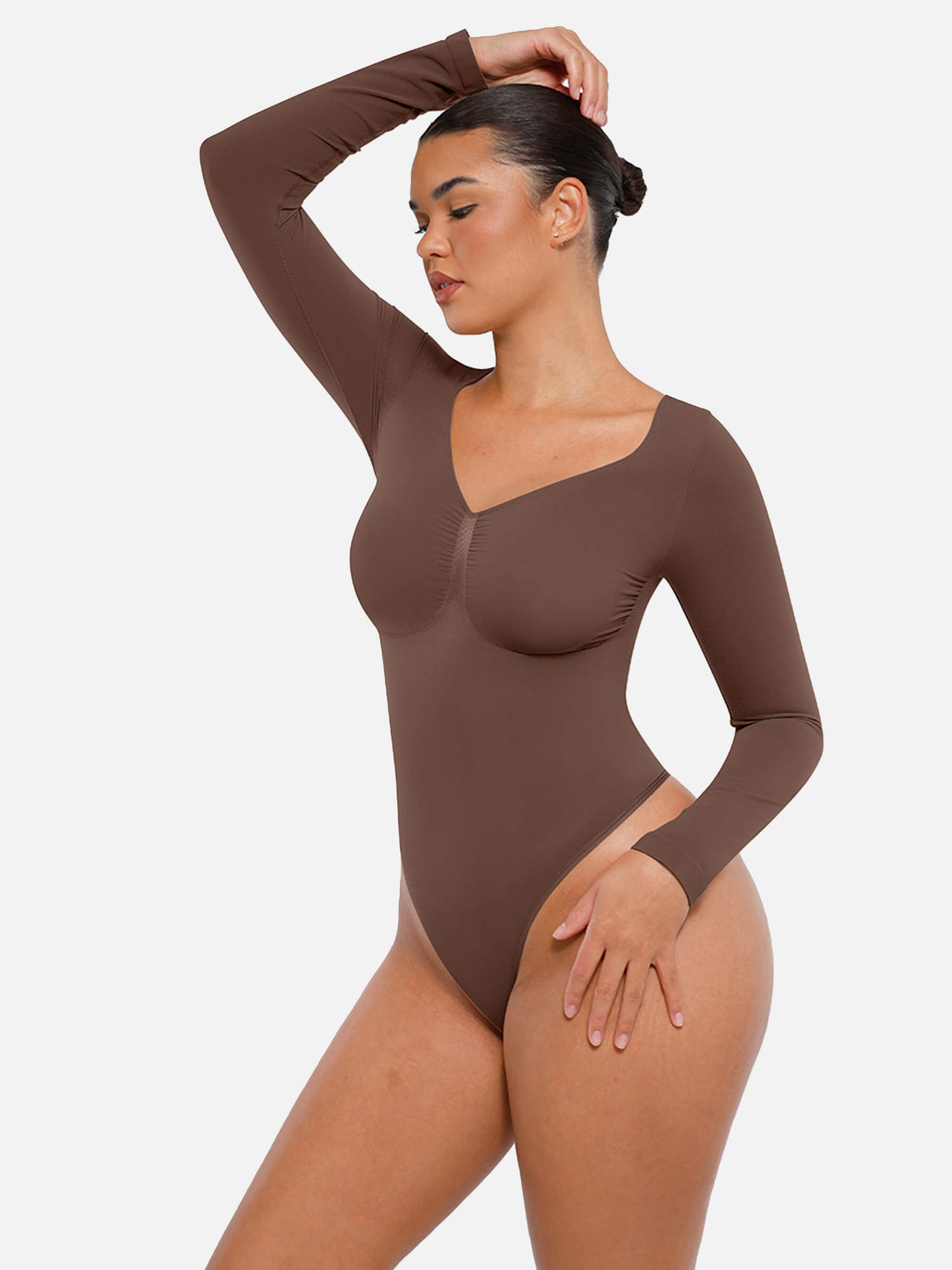Feelingirl Body Gainant Sans Couture à Manches Longues avec Contrôle du Ventre et Culotte Tanga