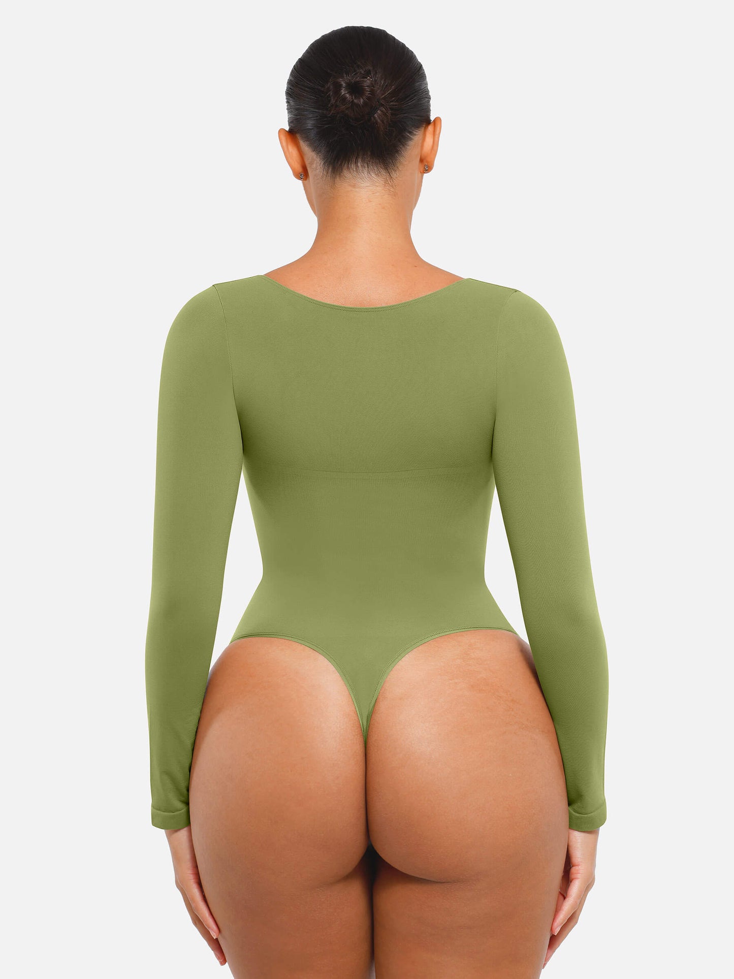 Feelingirl Body Gainant Sans Couture à Manches Longues avec Contrôle du Ventre et Culotte Tanga