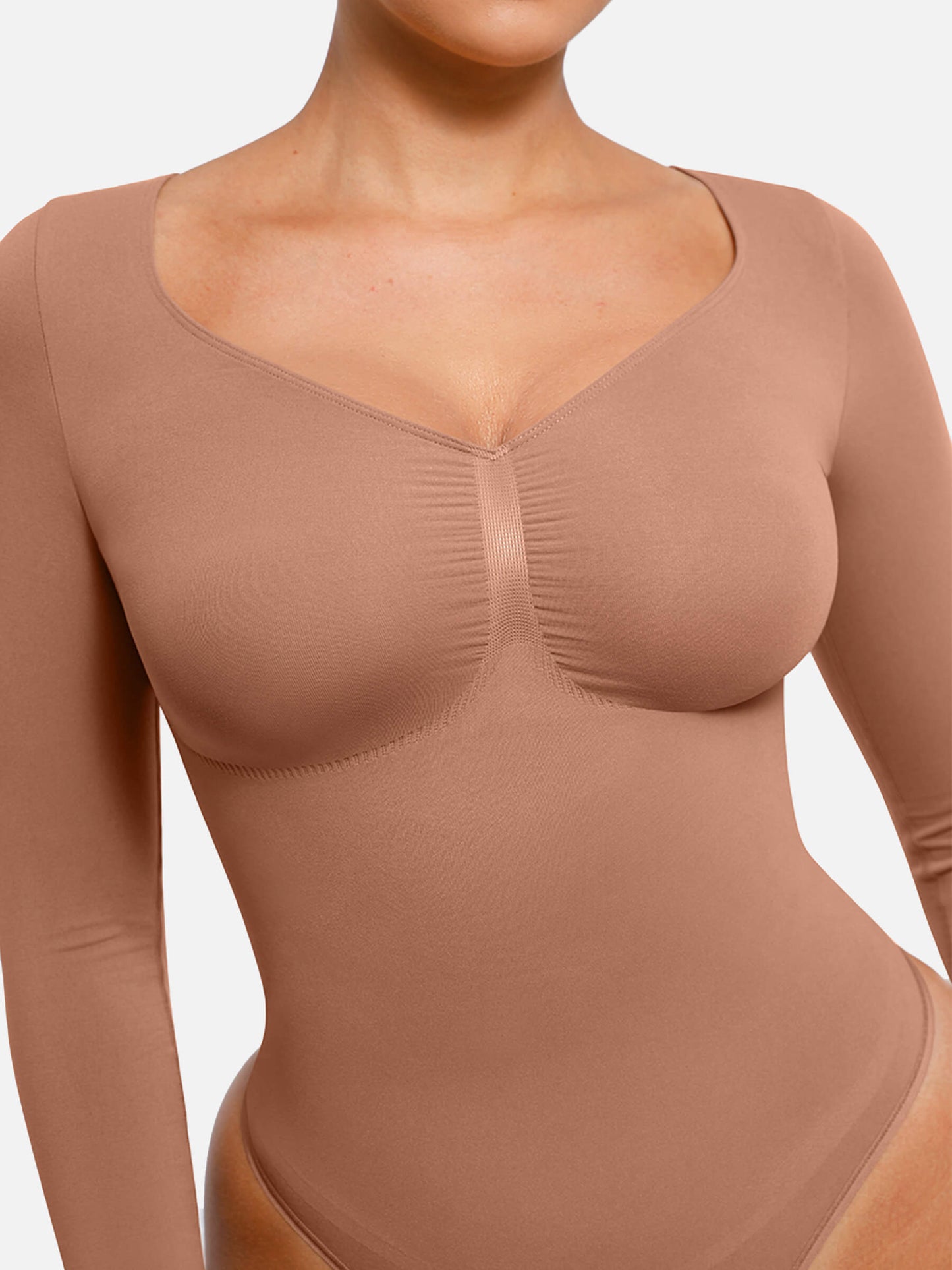 Feelingirl Body Gainant Sans Couture à Manches Longues avec Contrôle du Ventre et Culotte Tanga