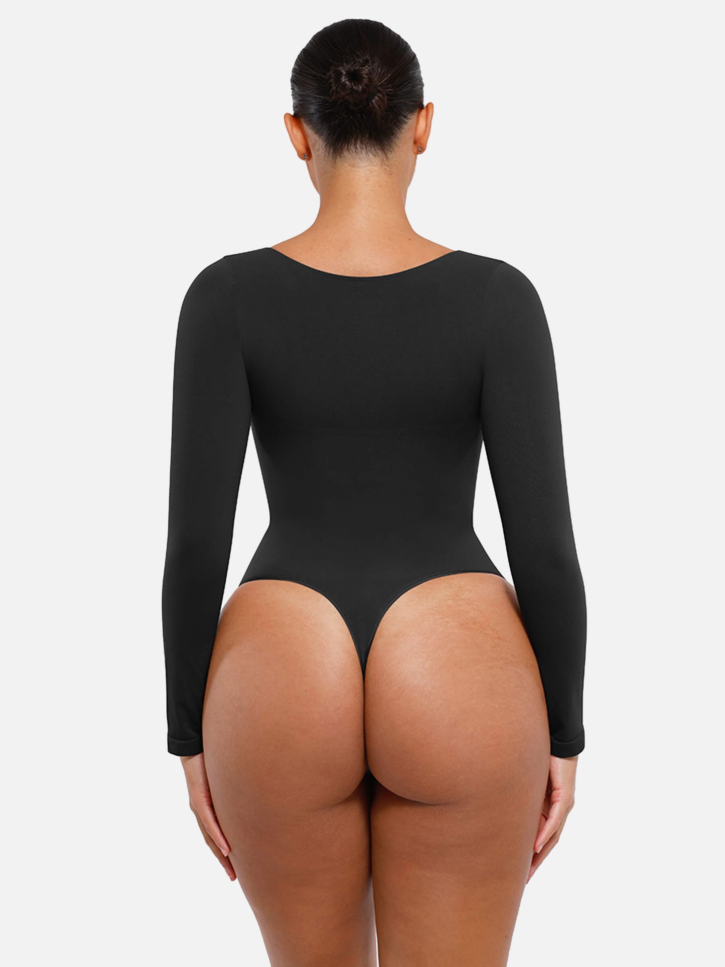 Feelingirl Body Gainant Sans Couture à Manches Longues avec Contrôle du Ventre et Culotte Tanga