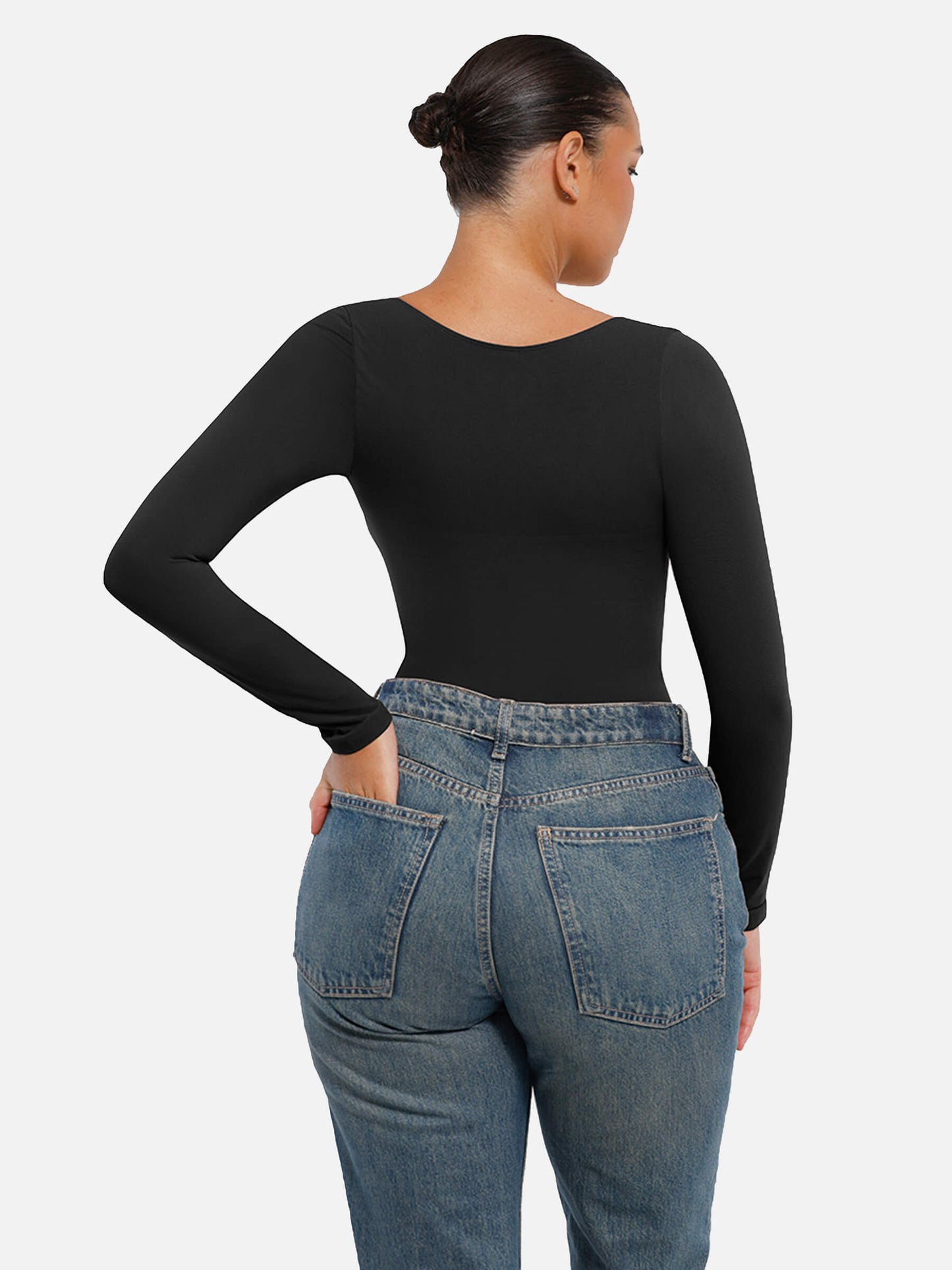 Feelingirl Body Gainant Sans Couture à Manches Longues avec Contrôle du Ventre et Culotte Tanga
