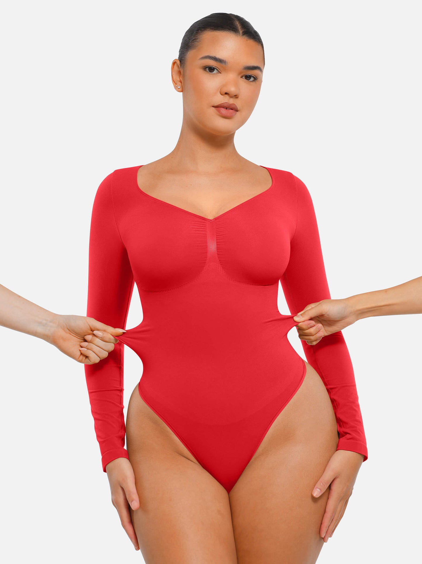 Feelingirl Body Gainant Sans Couture à Manches Longues avec Contrôle du Ventre et Culotte Tanga
