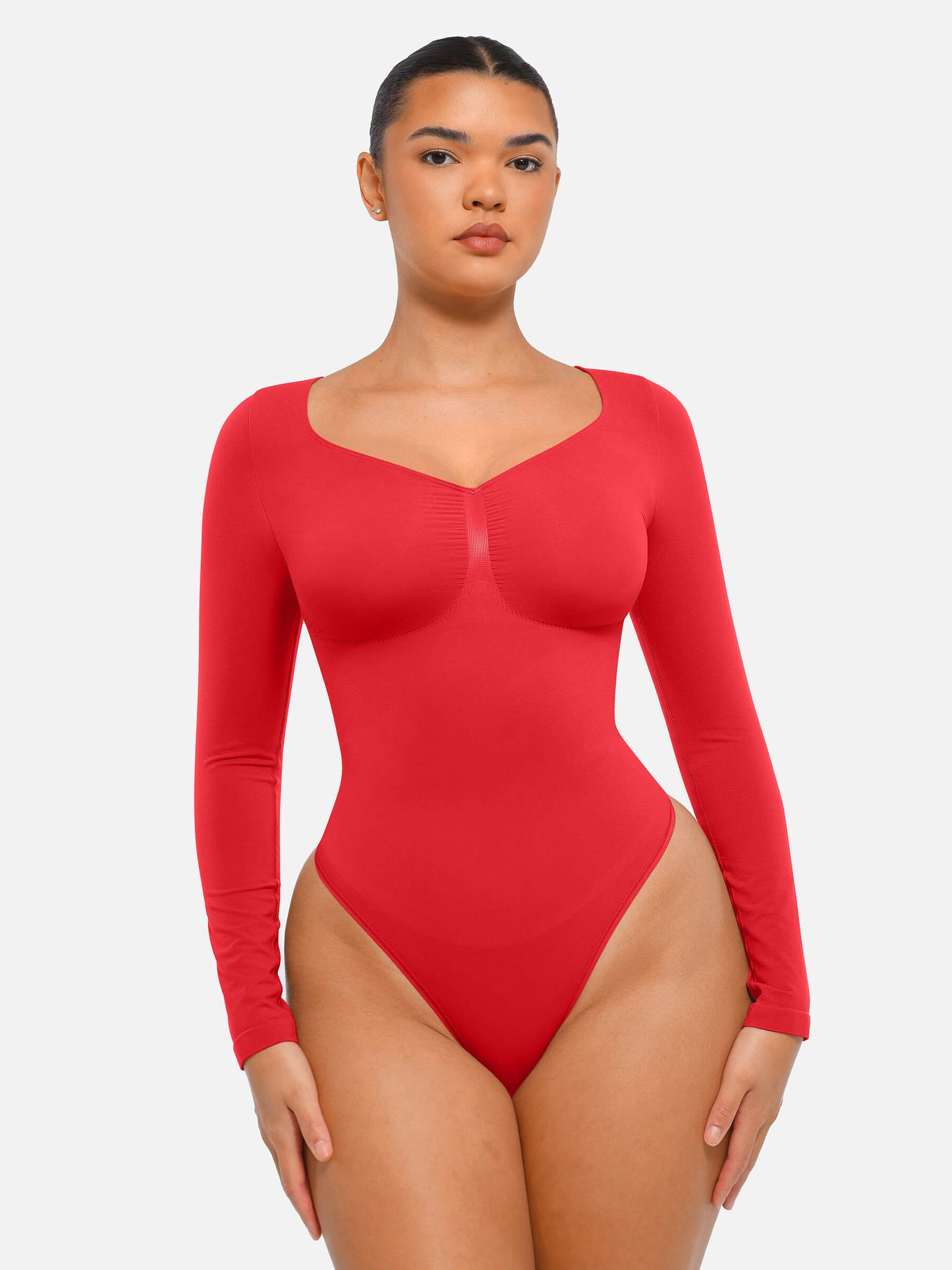 Feelingirl Body Gainant Sans Couture à Manches Longues avec Contrôle du Ventre et Culotte Tanga