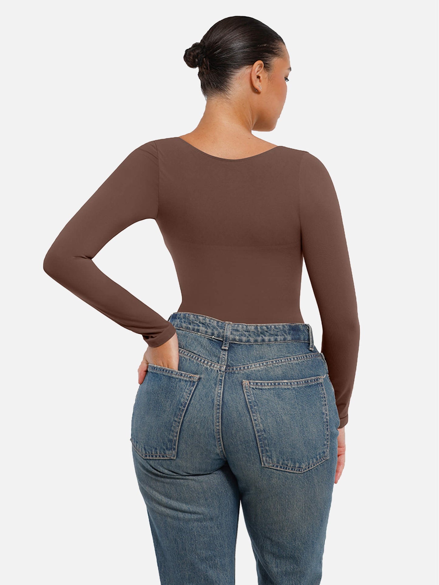 Feelingirl Body Gainant Sans Couture à Manches Longues avec Contrôle du Ventre et Culotte Tanga