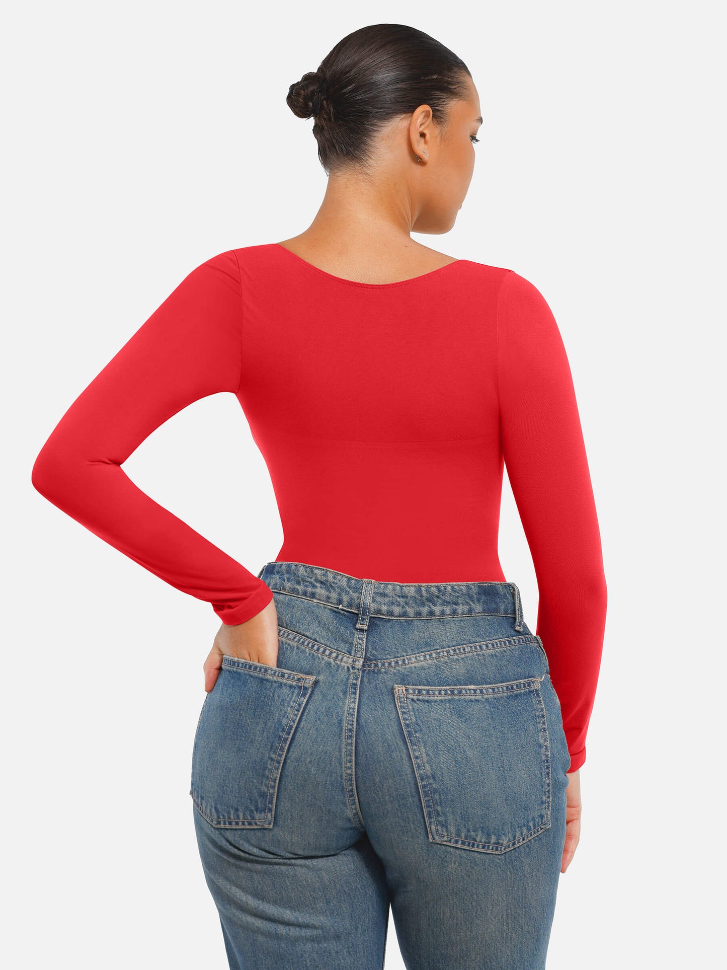 Feelingirl Body Gainant Sans Couture à Manches Longues avec Contrôle du Ventre et Culotte Tanga