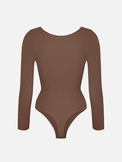 Feelingirl Body Gainant Sans Couture à Manches Longues avec Contrôle du Ventre et Culotte Tanga