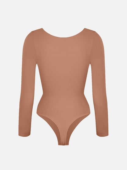 Feelingirl Body Gainant Sans Couture à Manches Longues avec Contrôle du Ventre et Culotte Tanga